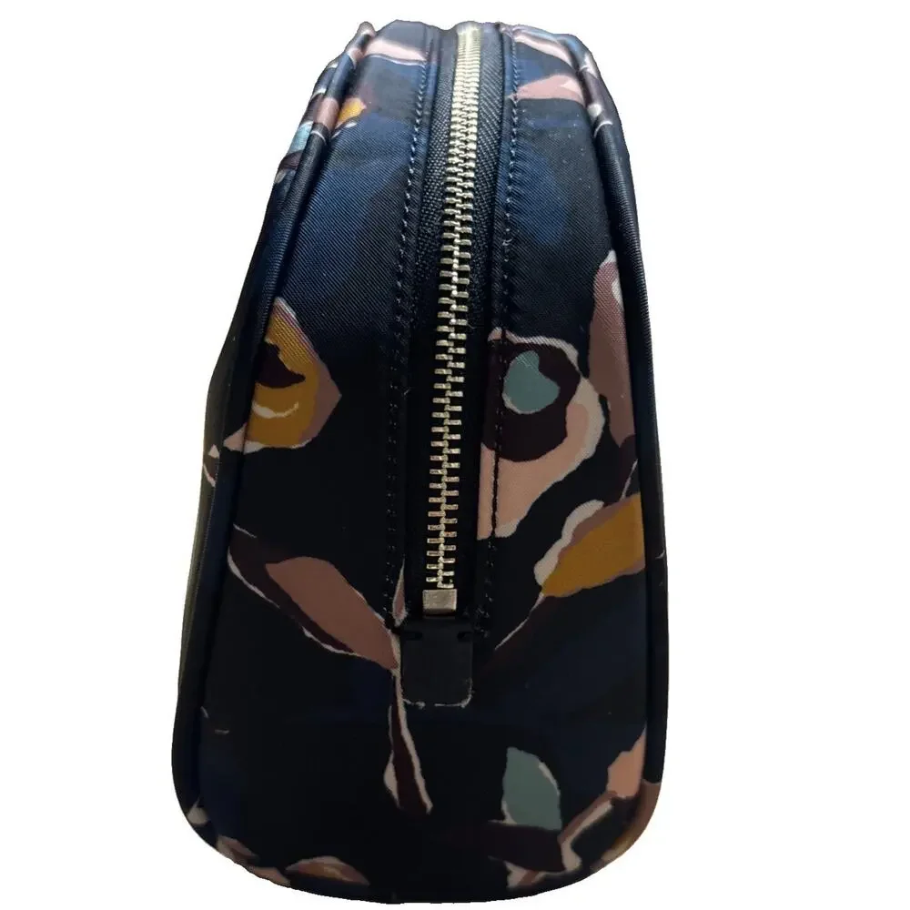 Kate Spade Dawn Paper Rose Medium Dome Cosmetic Makeup Bag Blue Floral Nylon New